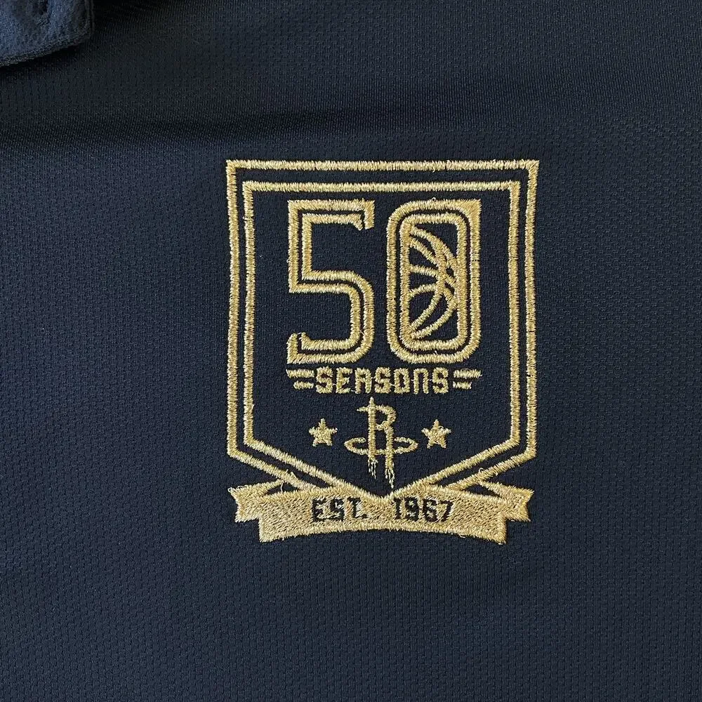Houston Rockets Men Polo XLT Black 50 Seasons Patch Rockets Logo Embroid Adidas